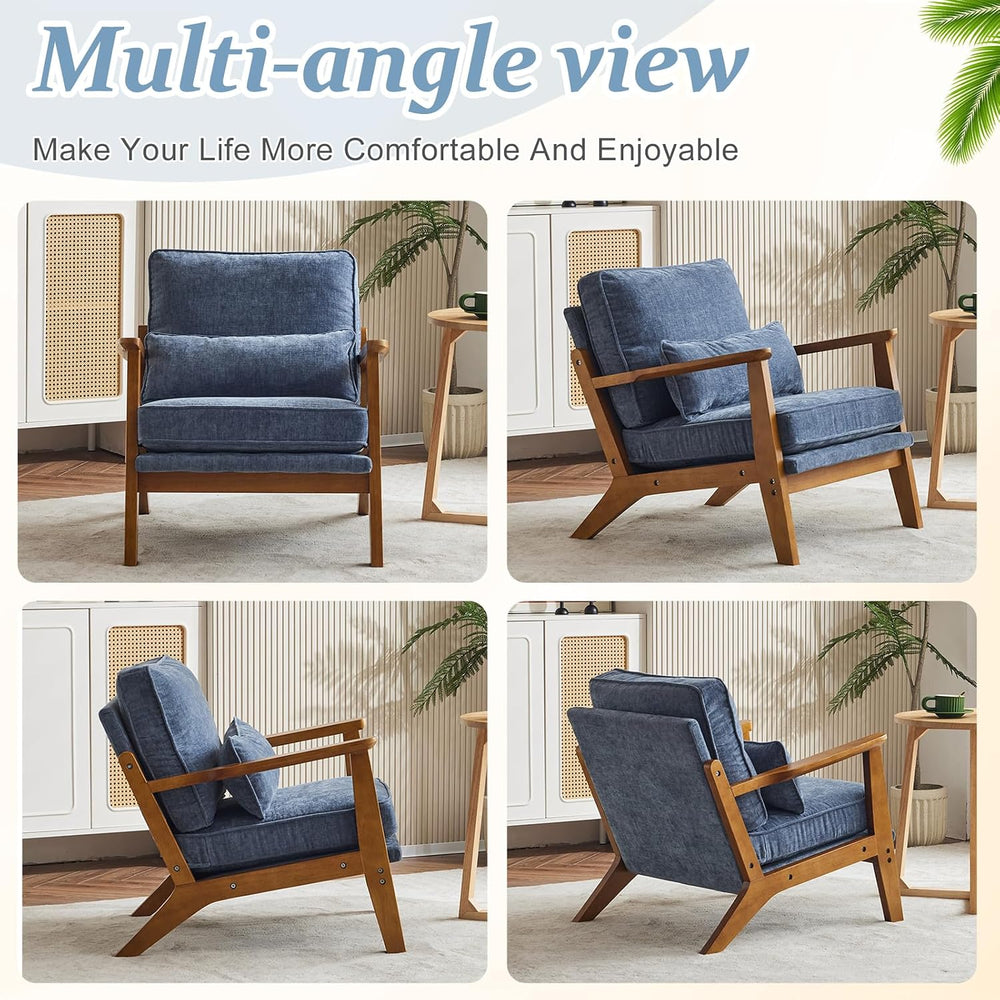 VINGLI Solid Wood Wide Armrests Accent Chair,Upholstered Mid Century Modern C...