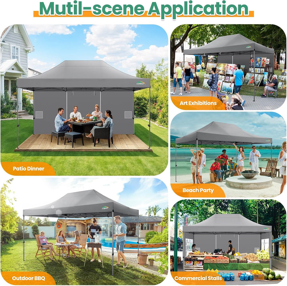 COBIZI 10x15 Heavy Duty Pop up Canopy Tent with Sidewalls Commercial Canopy