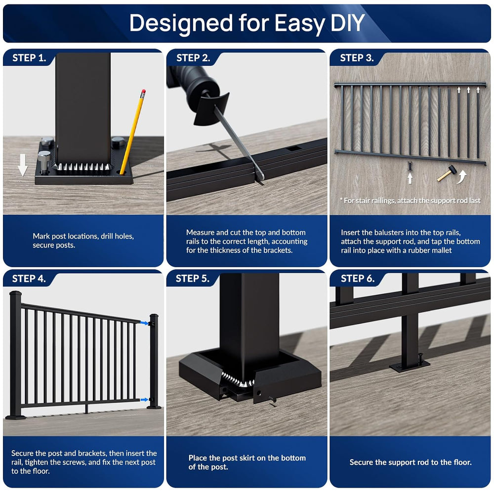 Egadis 1 Pack 36 in x 8 ft Aluminum Porch and Deck Railing Kit Without Post