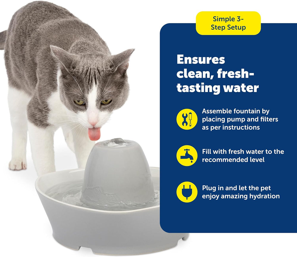 PetSafe Ceramic Pet Fountain – for Cats and Small Dogs – 60 Oz Water Capacity...