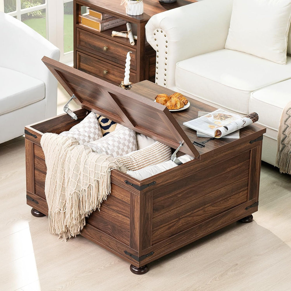 Joaxswe Farmhouse Coffee Table with Hidden Storage,Large Square Center Table ...