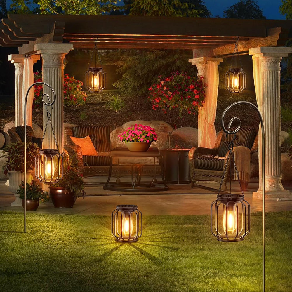 Solar Hanging Lanterns Outdoor Waterproof: 4 Pack Metal Solar-Powered Lights ...