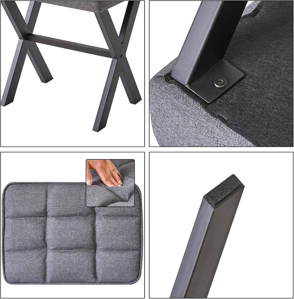IBUYKE Square Makeup Stool with X-Leg, Linen Vanity Chair, Dark Gray LG-70G