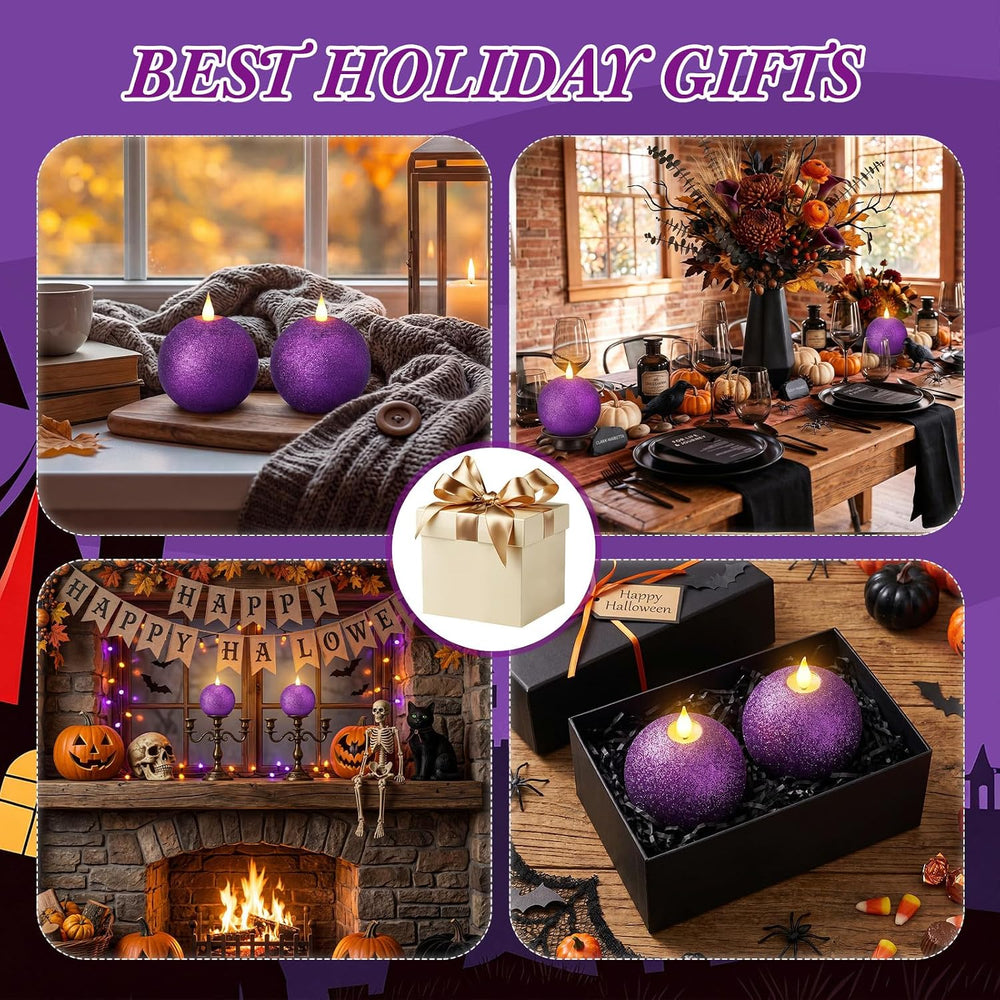 Retisee 2 Pcs Halloween Flameless Candles Real Wax Round with Remote Timer