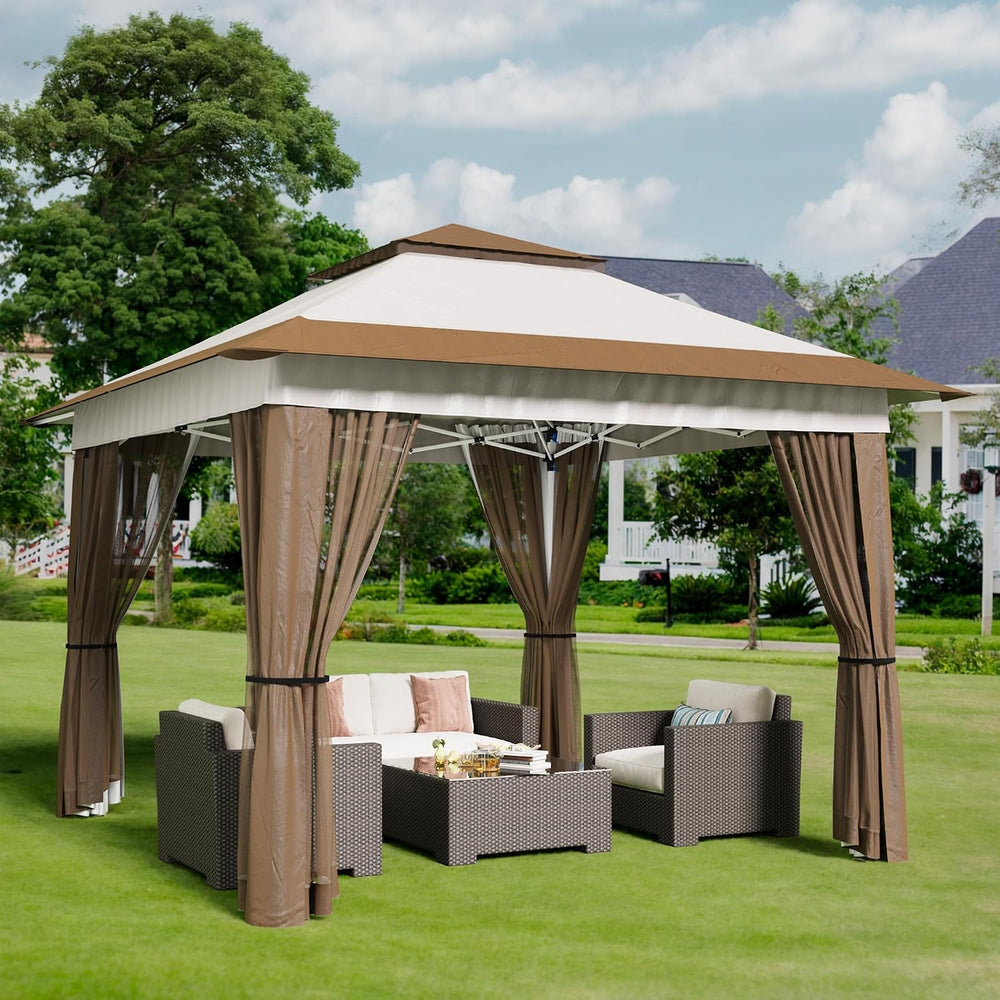 Bealife 11x11 Pop Up Gazebo Tent with Mosquito Netting - Beige