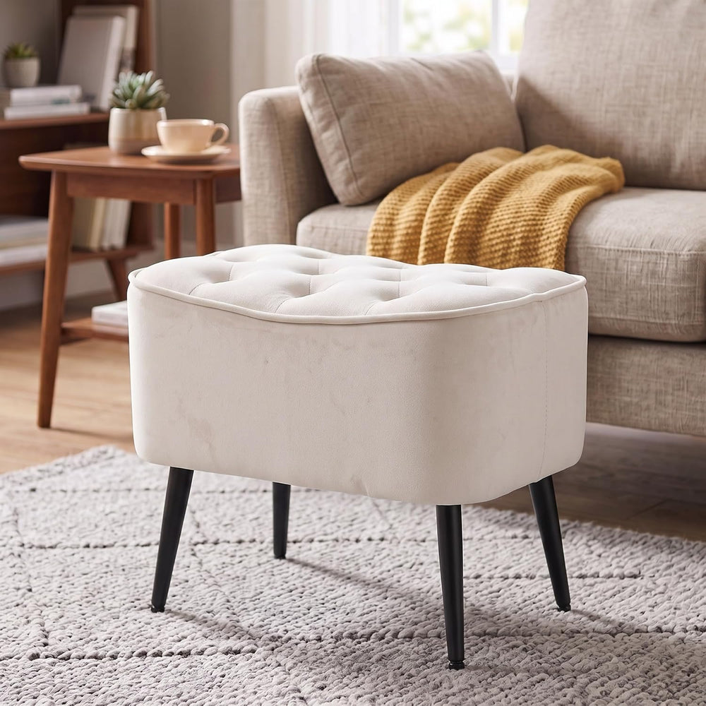 BIRDROCK HOME Tufted Curve Ottoman Velvet Foot Stool - Modern Upholstered Pad...