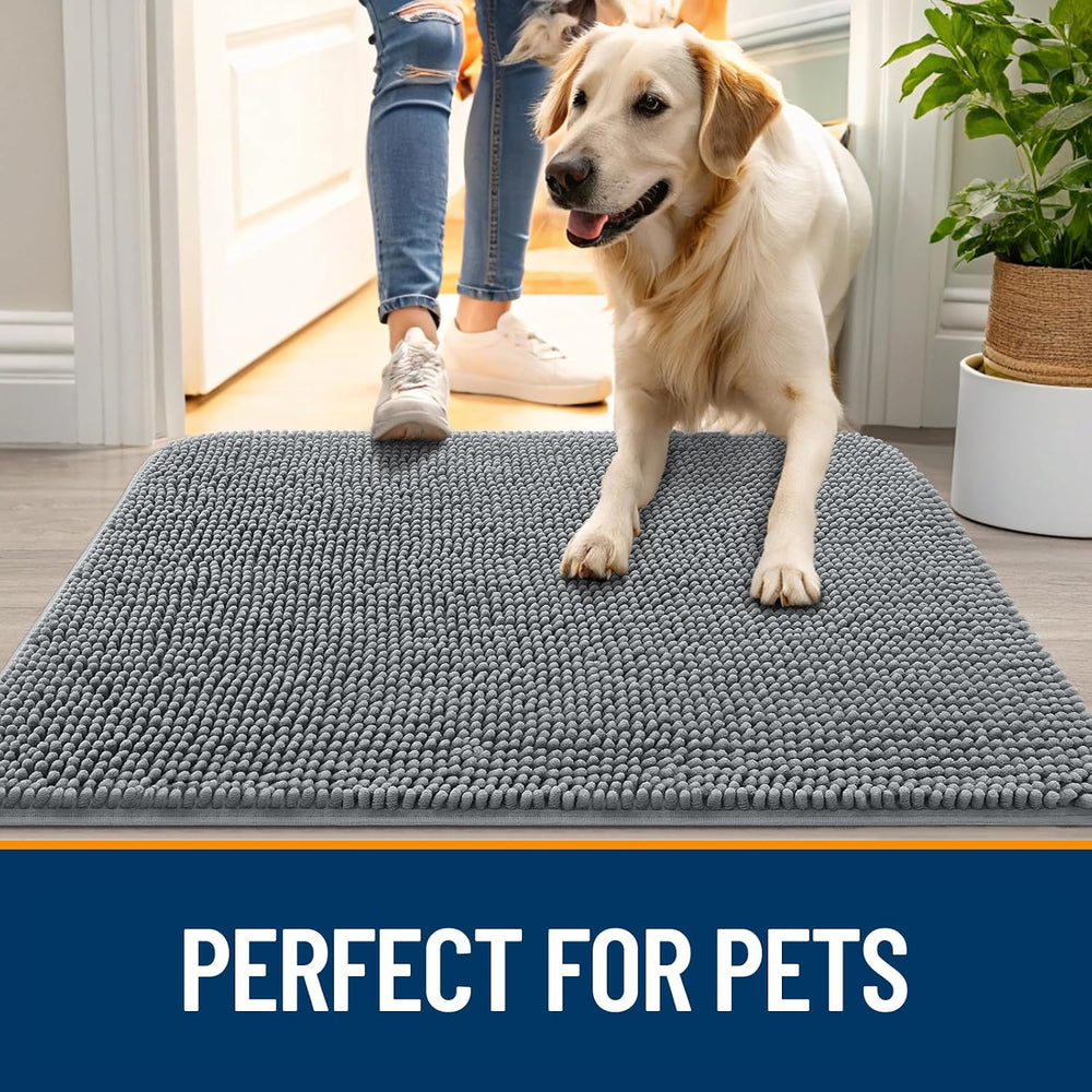 OLANLY Dog Door Mat for Muddy Paws 48x30, Super Absorbent Chenille Mud Mat