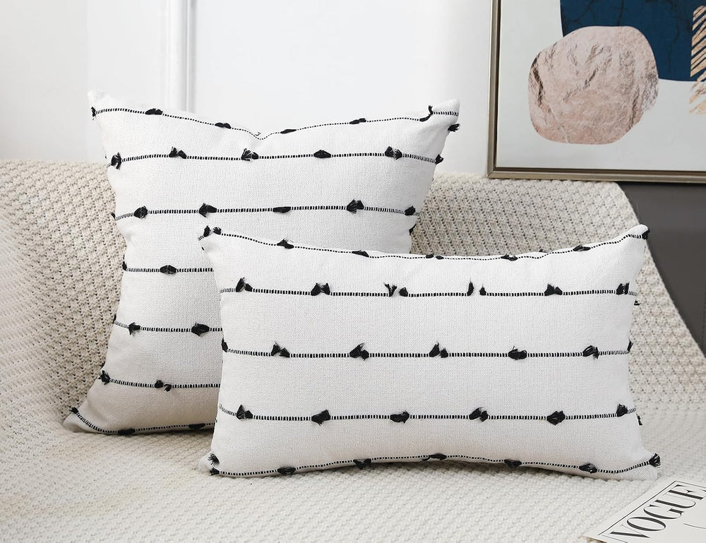 NUYECY Set of 2 Boho Throw Pillow Covers 30x30,Black Off White Neutral Couch ...
