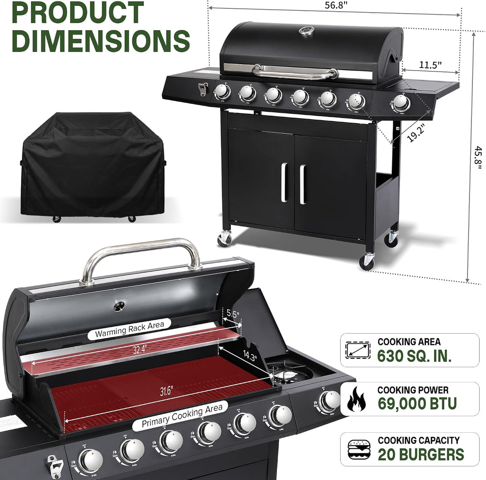 6-Burner Propane Gas Grill and Griddle Combo with Side Burner