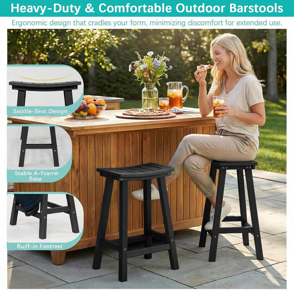 Outdoor Bar Stools Set of 2, 24" HDPE Counter Height Chairs