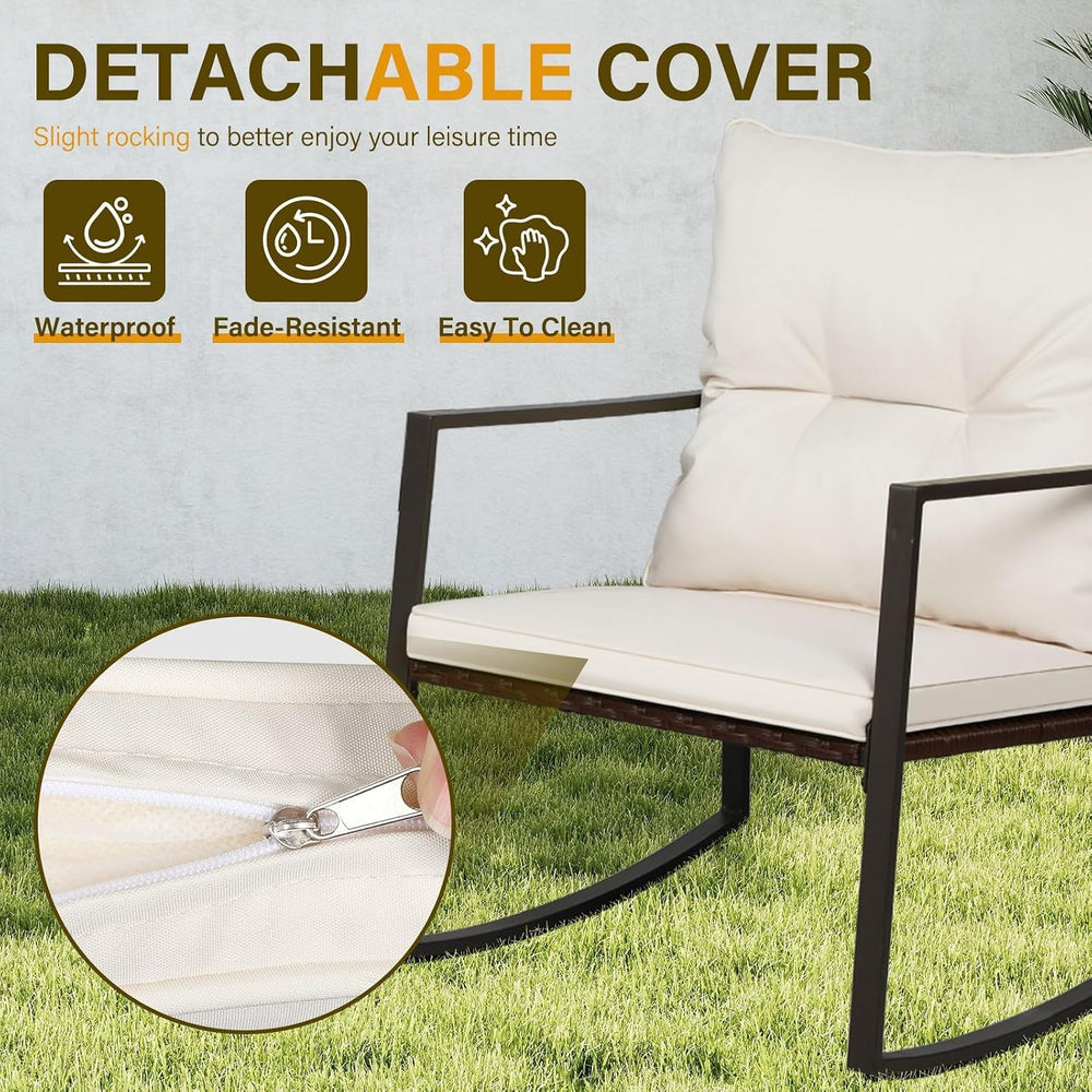 SUNCROWN 3 Piece Outdoor Rocking Bistro Set Brown Wicker Furniture Porch Chai...