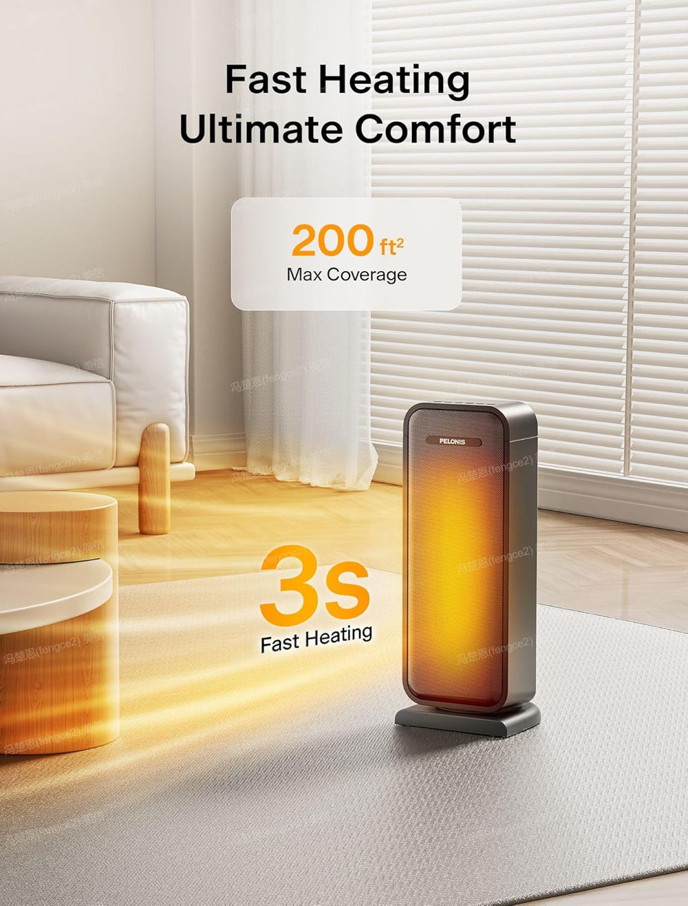 Pelonis 1500w Electric Space Heater for Indoor Use with Thermostat, Oscillati...