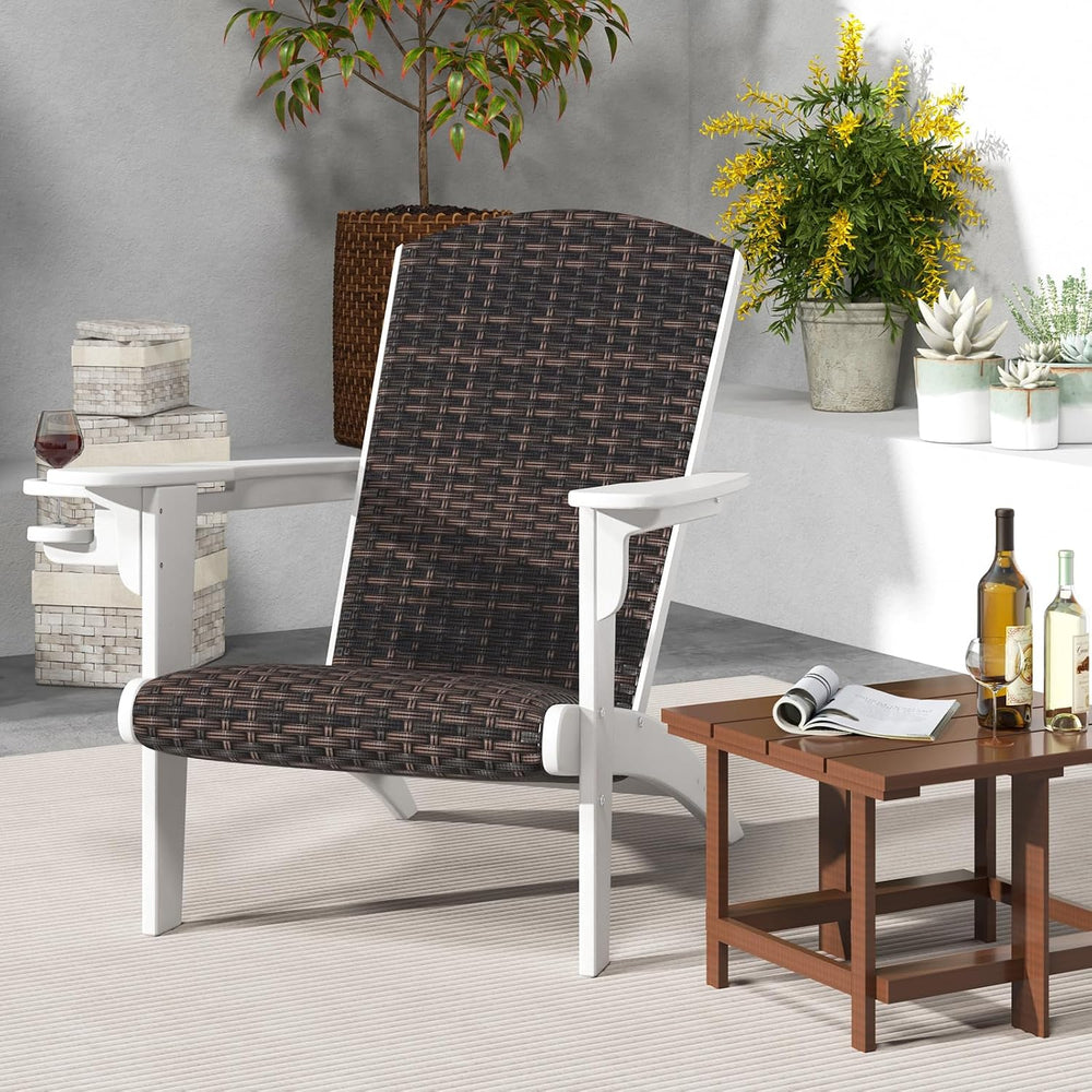 Tangkula Patio Wicker Adirondack Chair, HDPE Lounge Chair w/Rattan Padded Sea...