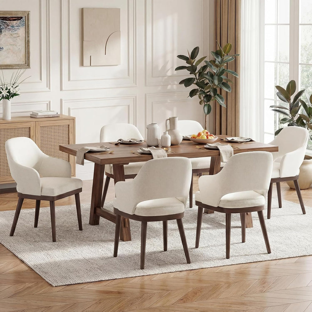 MALOL Wooden Dining Chairs Set of 6, Modern Fabric Upholstered Dining Room Ch...
