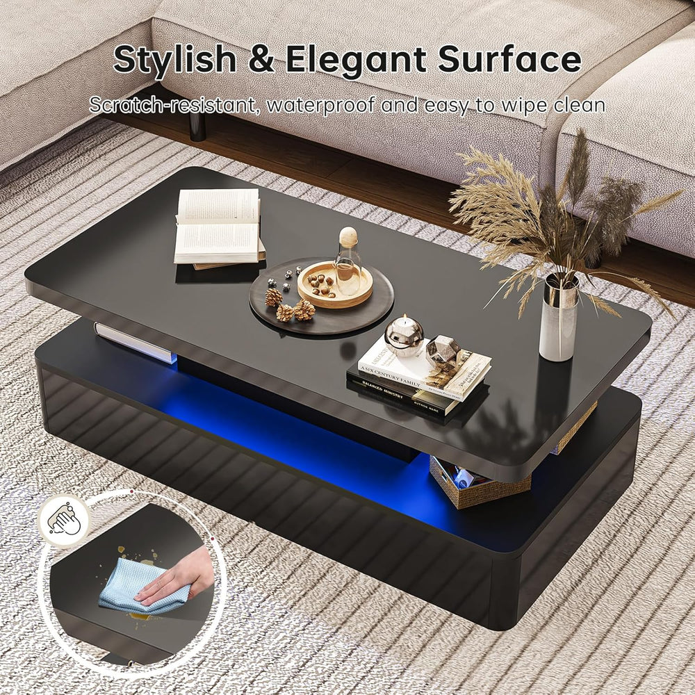 oneinmil Modern LED Coffee Table, 40" Living Room Tables with 16 Colors ...