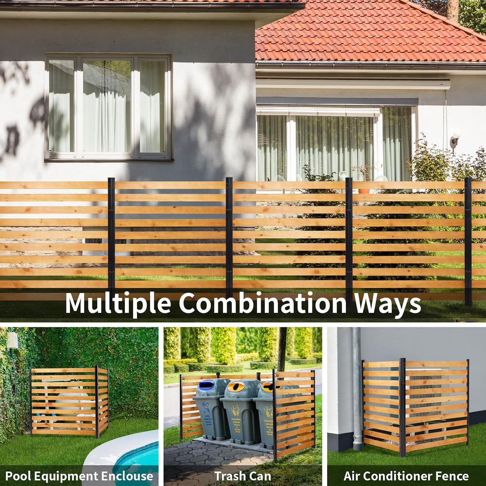 Svarog 3 Panels Outdoor Privacy Screen Fence Panels,Wood Privacy Screen Slatt...
