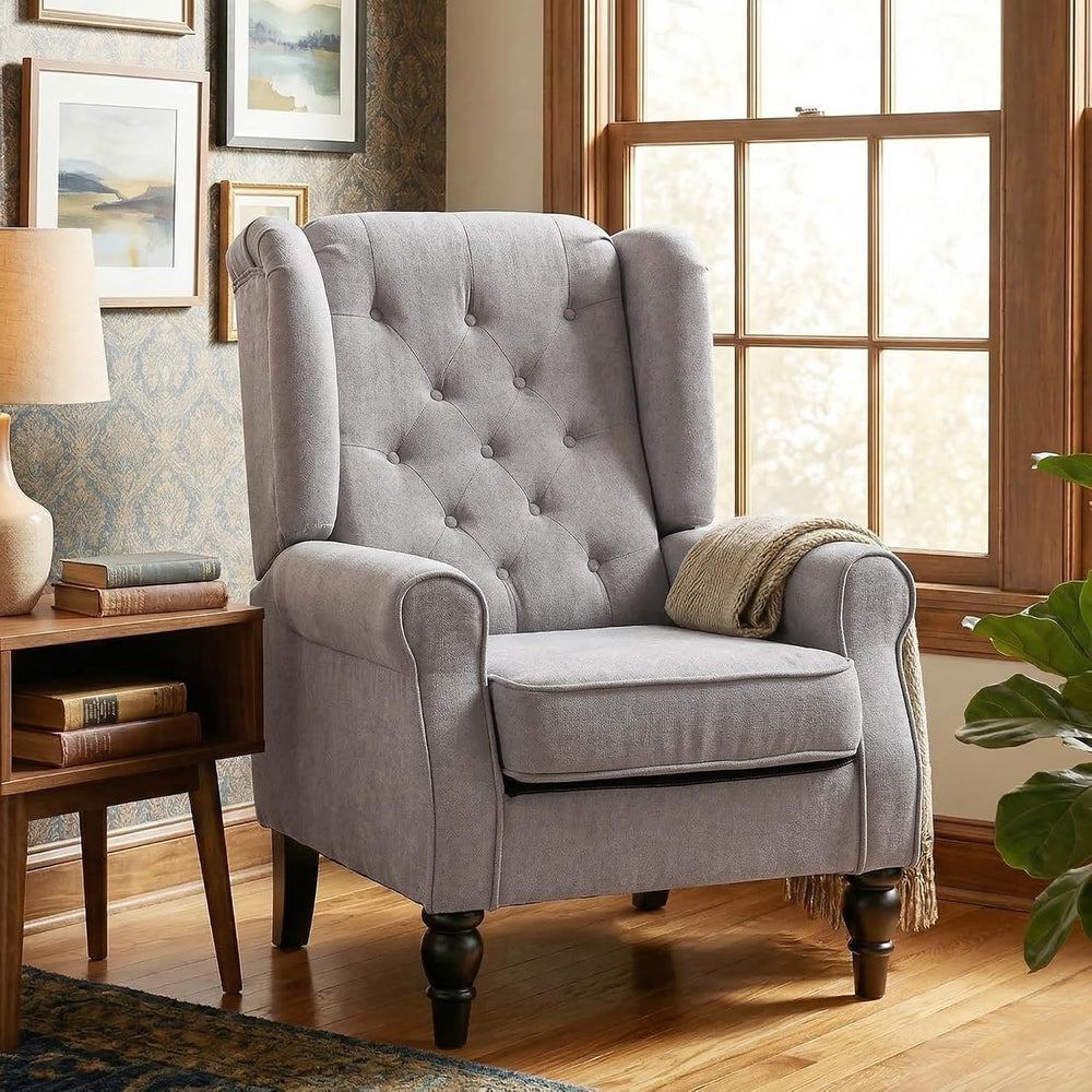 HOMCOM Mid-Century Modern Accent Chair, High Wingback Armchair, Gray
