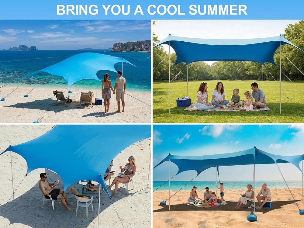 Beach Tent Sun Shelter, Camping Sun Shelter 11x 14FT with 22mm Thickened Alum...