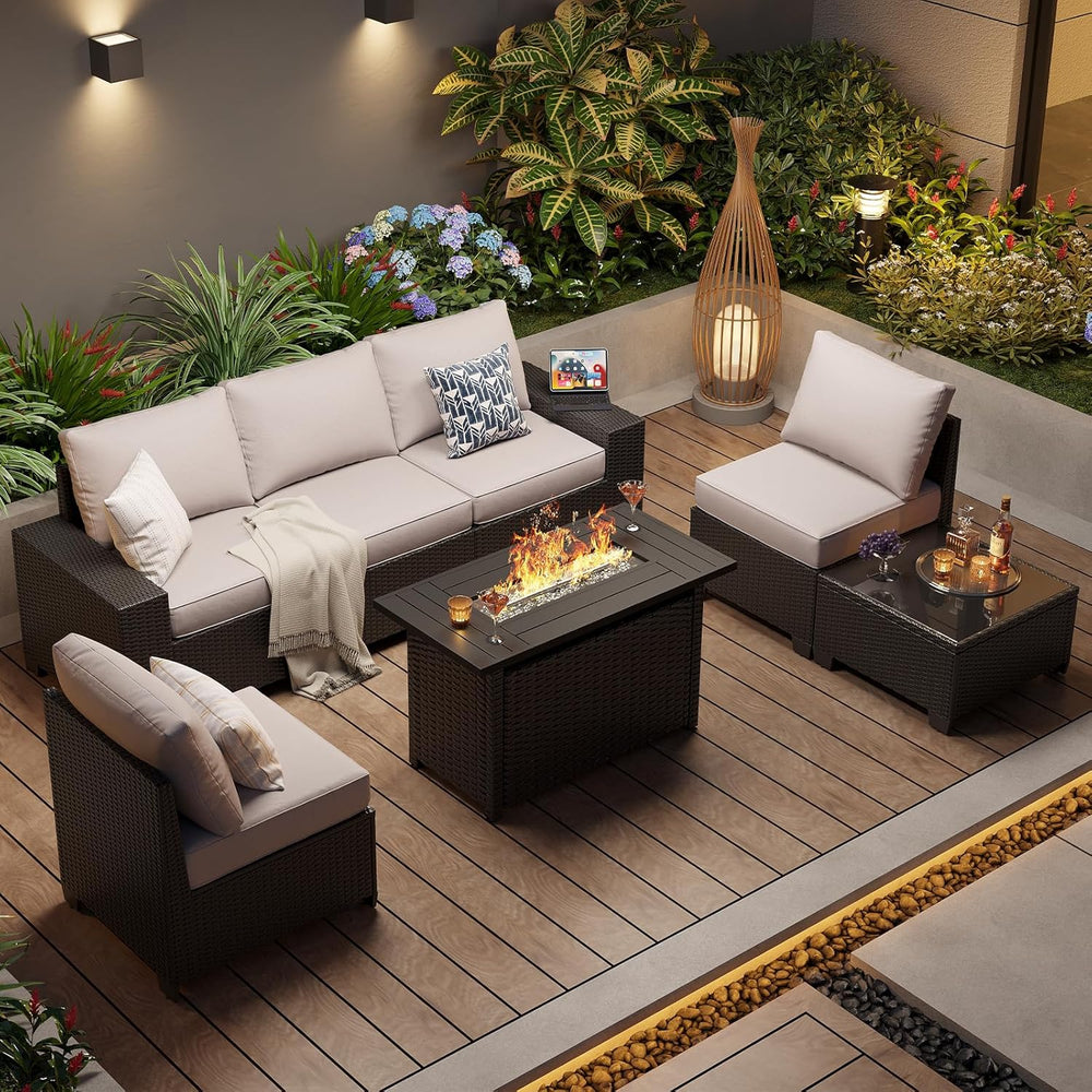 Aoxun Outdoor Patio Furniture Set with 44'' Fire Pit Table, 7 Pcs Out...