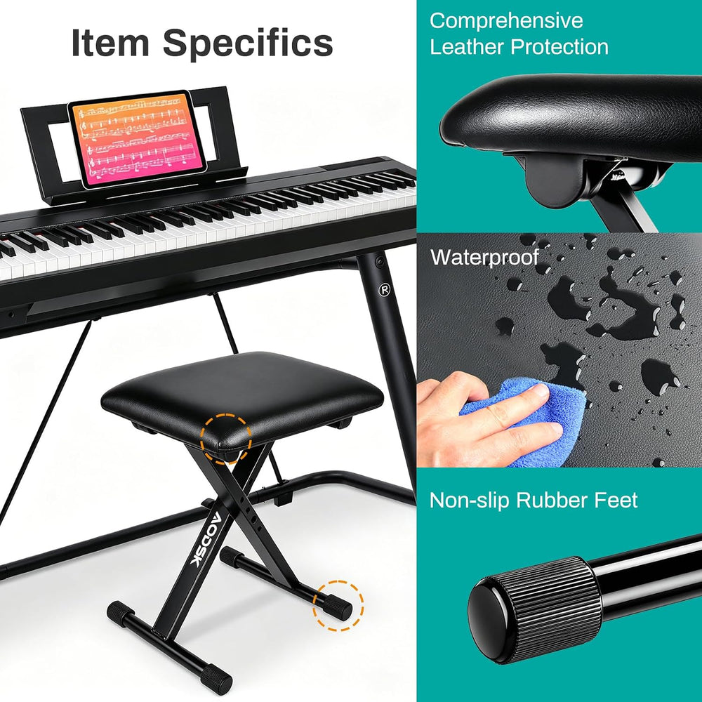 AODSK Keyboard Bench X-Style Cushion Padded,Piano Bench Adjustable Collapsibl...