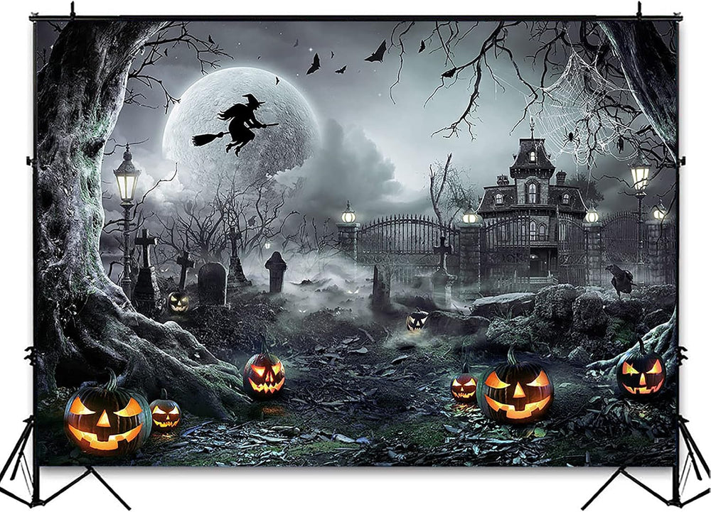 Avezano 10x7ft Gray Halloween Backdrop Spooky Photography Background