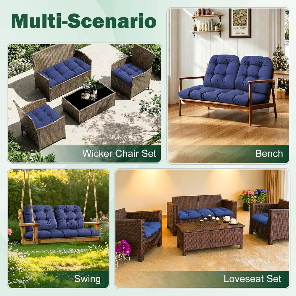 Outdoor Wicker Chair Cushions, 44×19×4 in, Waterproof, Navy Blue