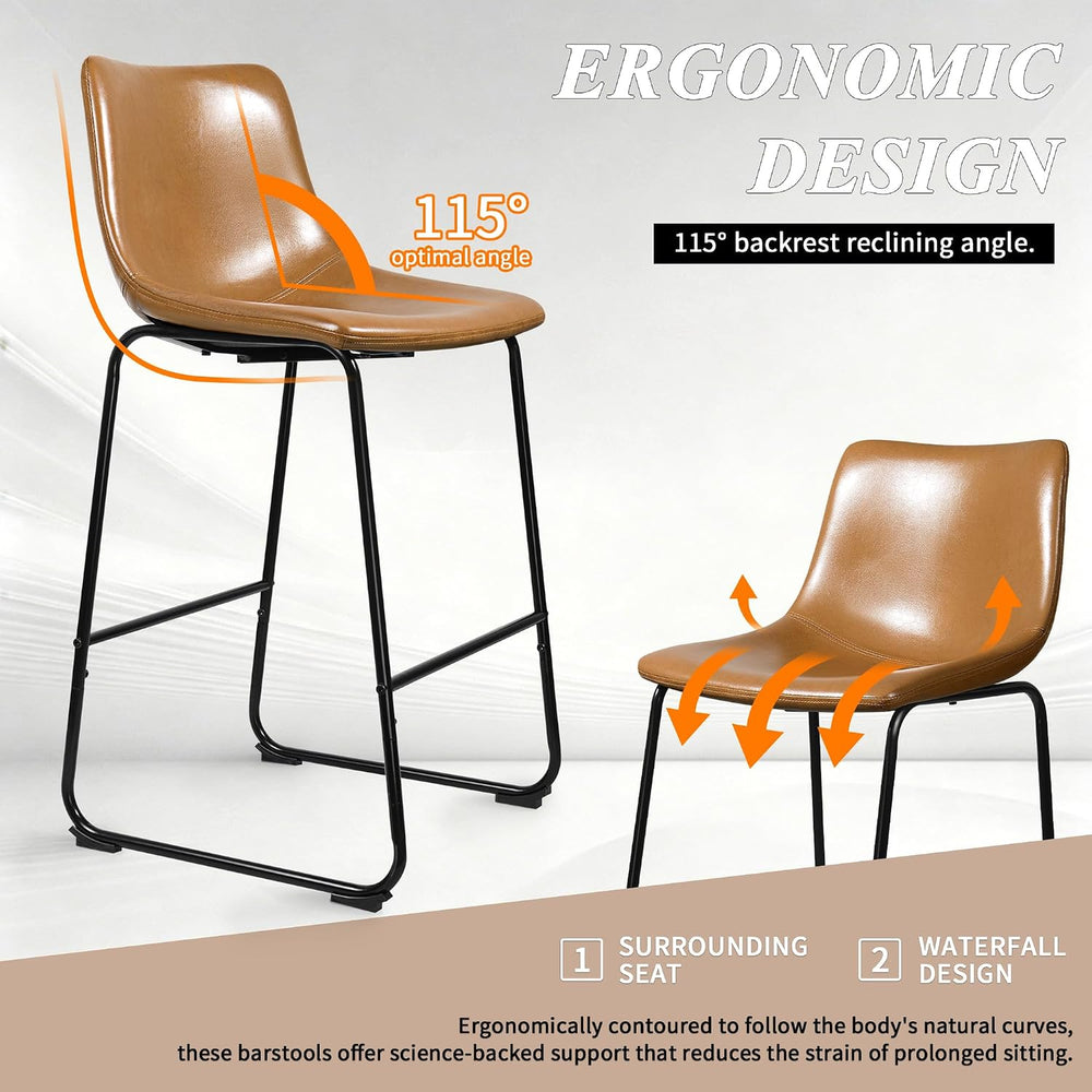 Waleaf 26 Inch Counter Height Bar Stools Set of 2, Faux Leather Bar Chairs