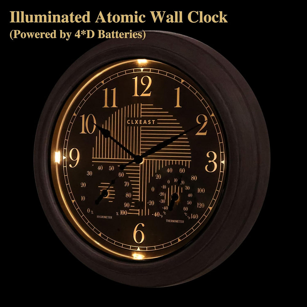 CLXEAST 18" Illuminated Outdoor Atomic Wall Clock Waterproof