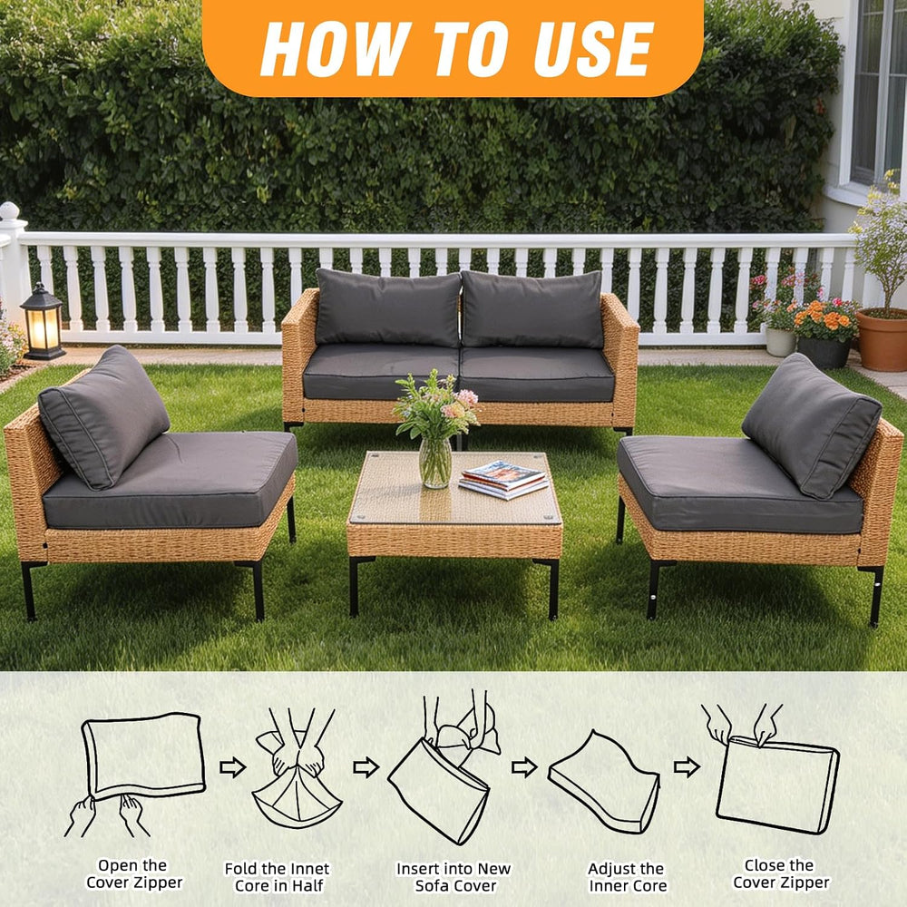 8Pcs Patio Cushion Covers with Zipper, Outdoor Couch Covers Replacement, Outd...