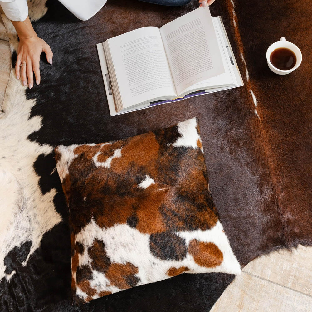 ecowhides 100% Genuine Brazilian Cowhide Pillow Cover – Tricolor, Brown, Blac...