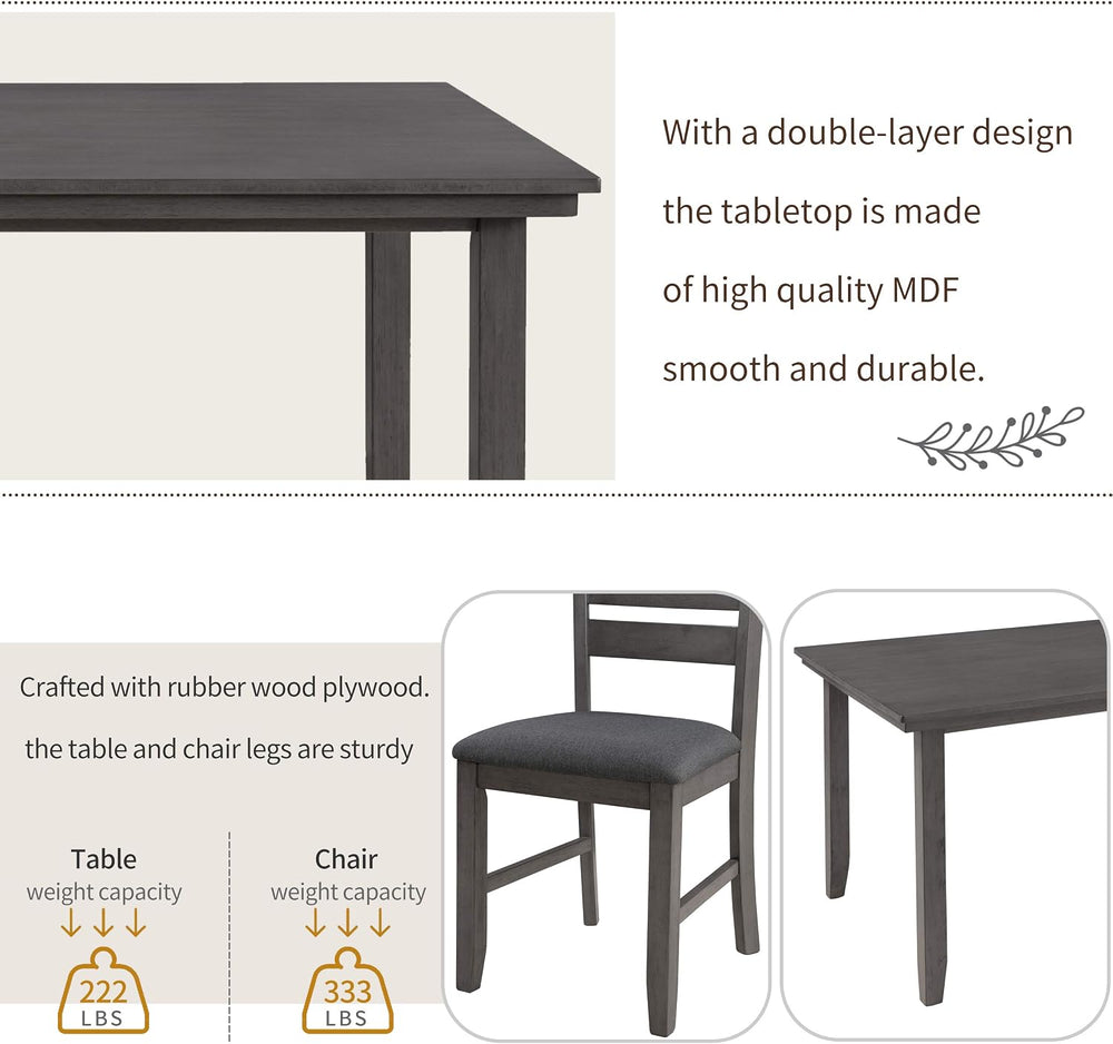 Harper & Bright Designs 6 Pieces Wooden Dining Table Set, Rectangle Table...