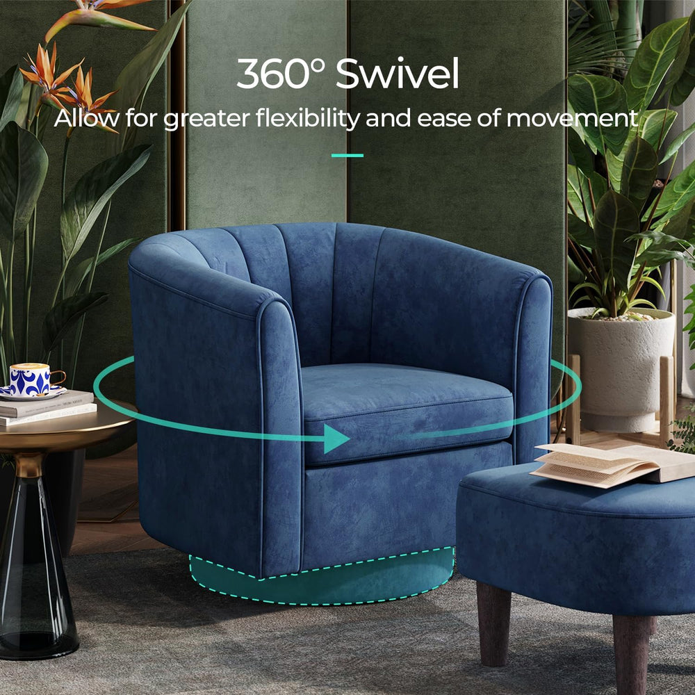 LINSY Large Swivel Accent Chair with Ottoman, Velvet Barrel Chair with Footre...