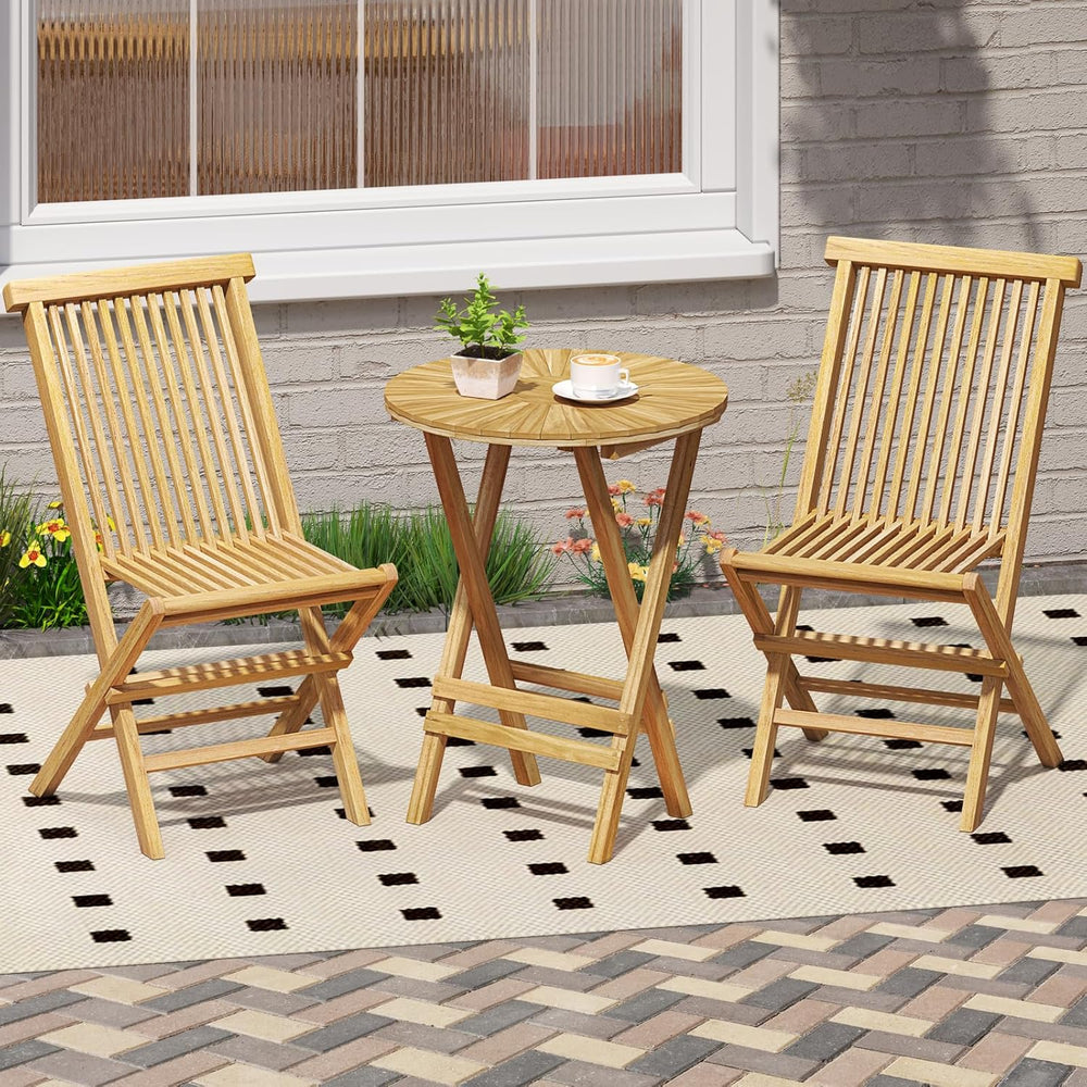 Tangkula Patio Folding Side Table, 23.5" Teak Wood Round End Table with ...