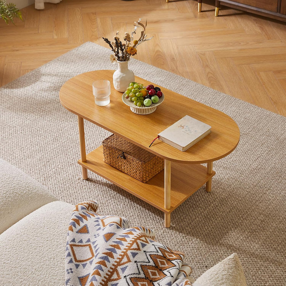 Aibiju Wooden Tea Table Small Coffee Table, 2 Tier Coffee Table for Living Ro...