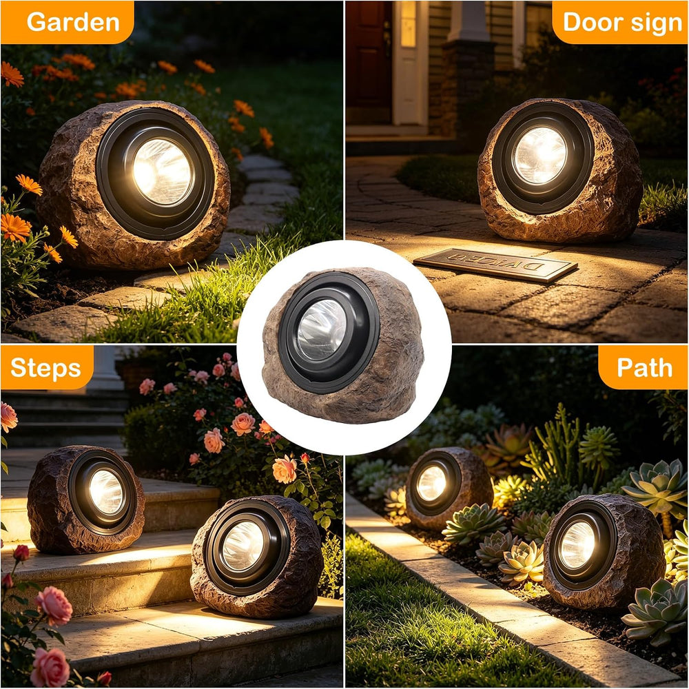 VOOKRY Brown Solar Rock Lights Outdoor, IP65 Waterproof Garden Stone Lights