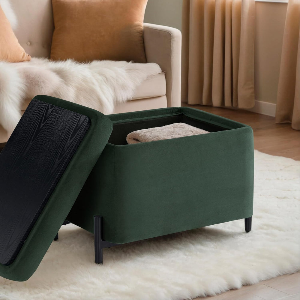 Studio Living Connor 24” Small Storage Ottoman with Reversible Tray Lid, Velv...