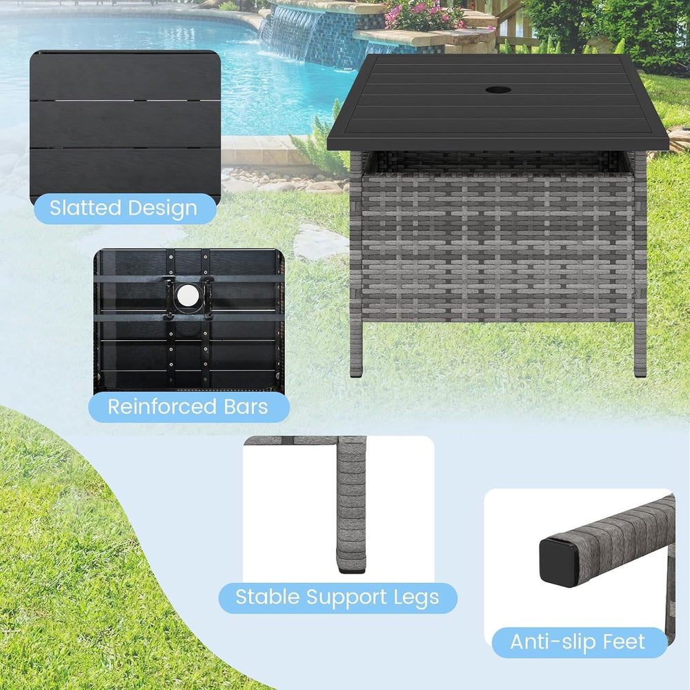HAPPYGRILL Patio Umbrella Table Stand, Rattan Outdoor Side Table with Umbrell...