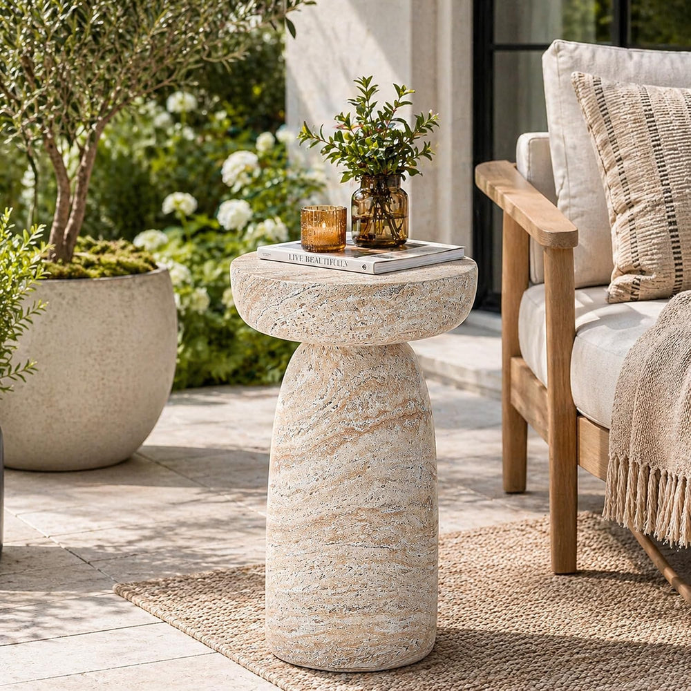 24" Side Table Outdoor, Large Modern Geometric End Table