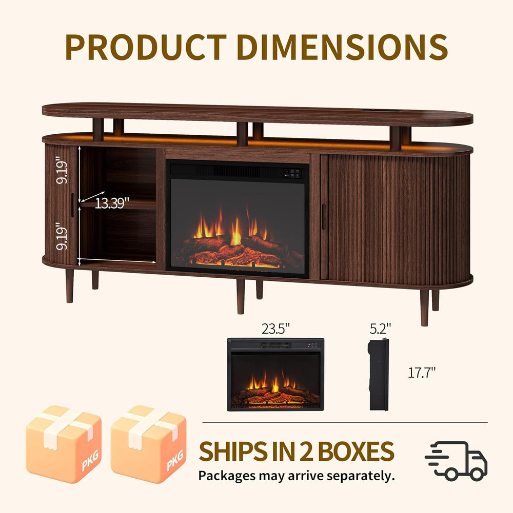DHH 70" Fluted Fireplace TV Stand for TVs Up to 80",Mid Century Mod...
