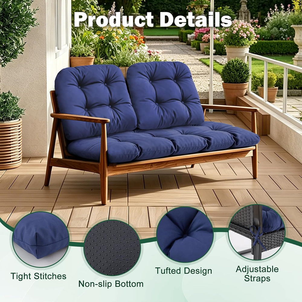Outdoor Wicker Chair Cushions, 44×19×4 in, Waterproof, Navy Blue