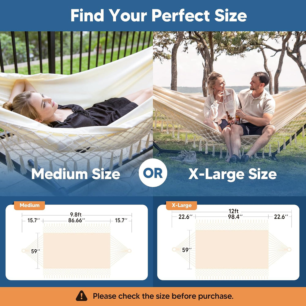 SUNCREAT Hammocks Outdoor Camping Double Hammock with Tassel, Beige