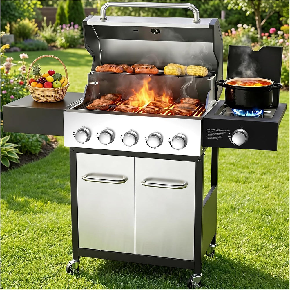 Veralune 5 Burner Gas Grill with Side Burner, 68,000 BTU, 548 Sq in