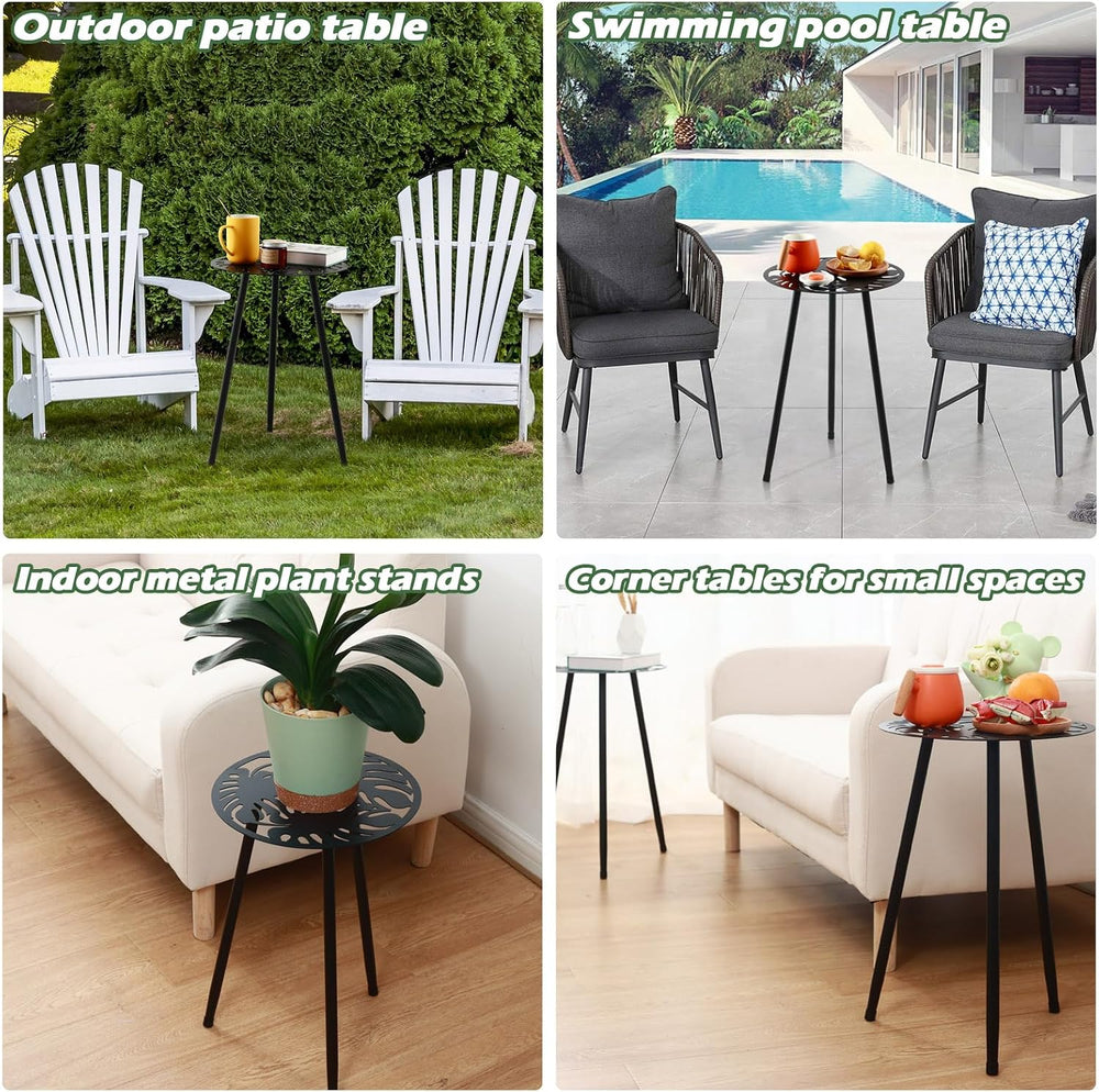 Metal Outdoor Side Tables Set of Two Small Outside Round End Table for Patio ...
