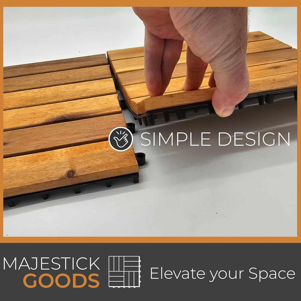 Majestick Goods 8-Pack Long Slat Acacia Wood Interlocking Deck Tiles