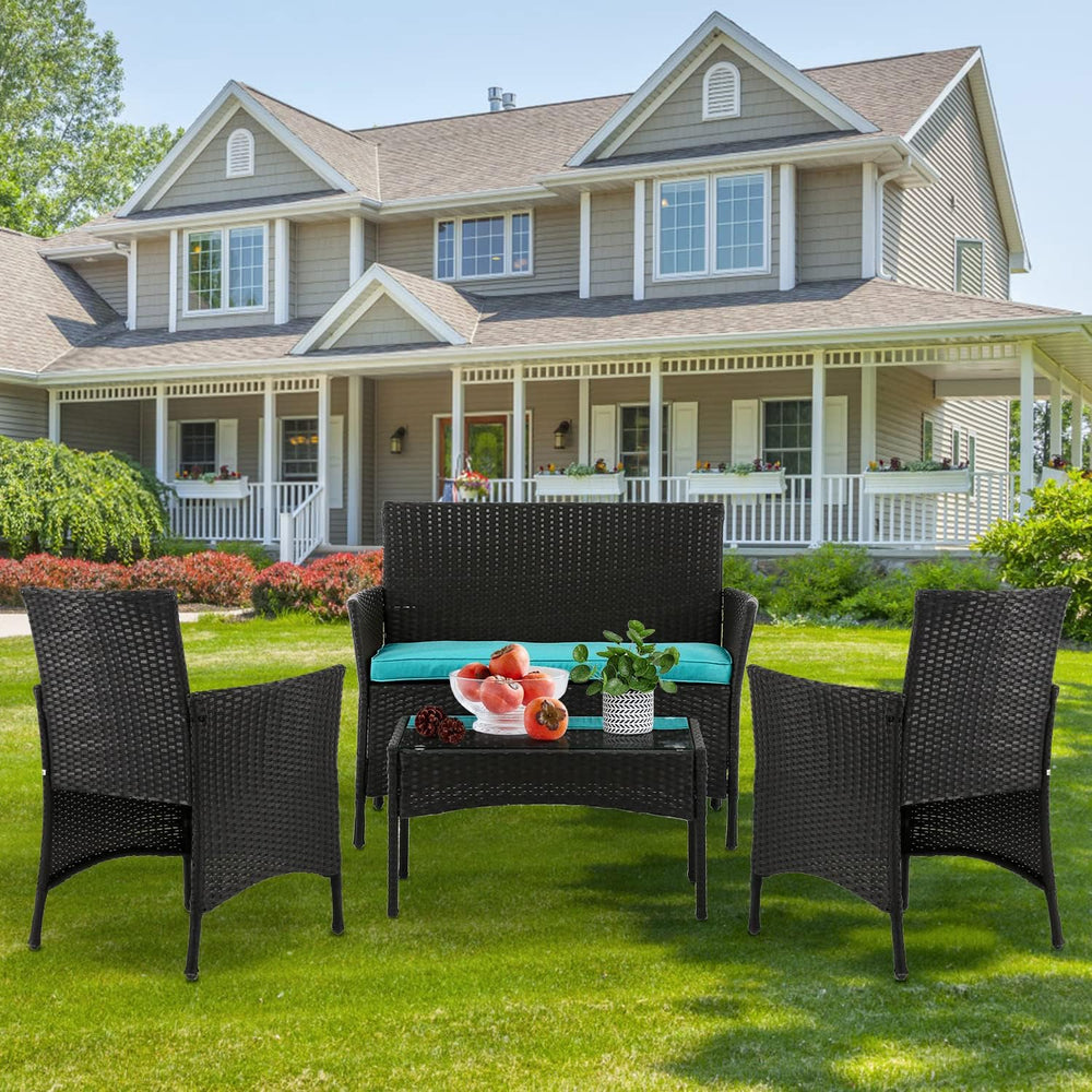 4 Pieces Wicker Patio Furniture Set Conversation Chairs with Table, Outdoor R...