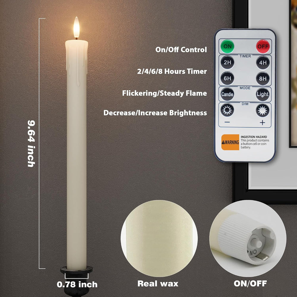 Rechargeable Flameless Taper Candles with Remote, Charging Station, 6 Pcs