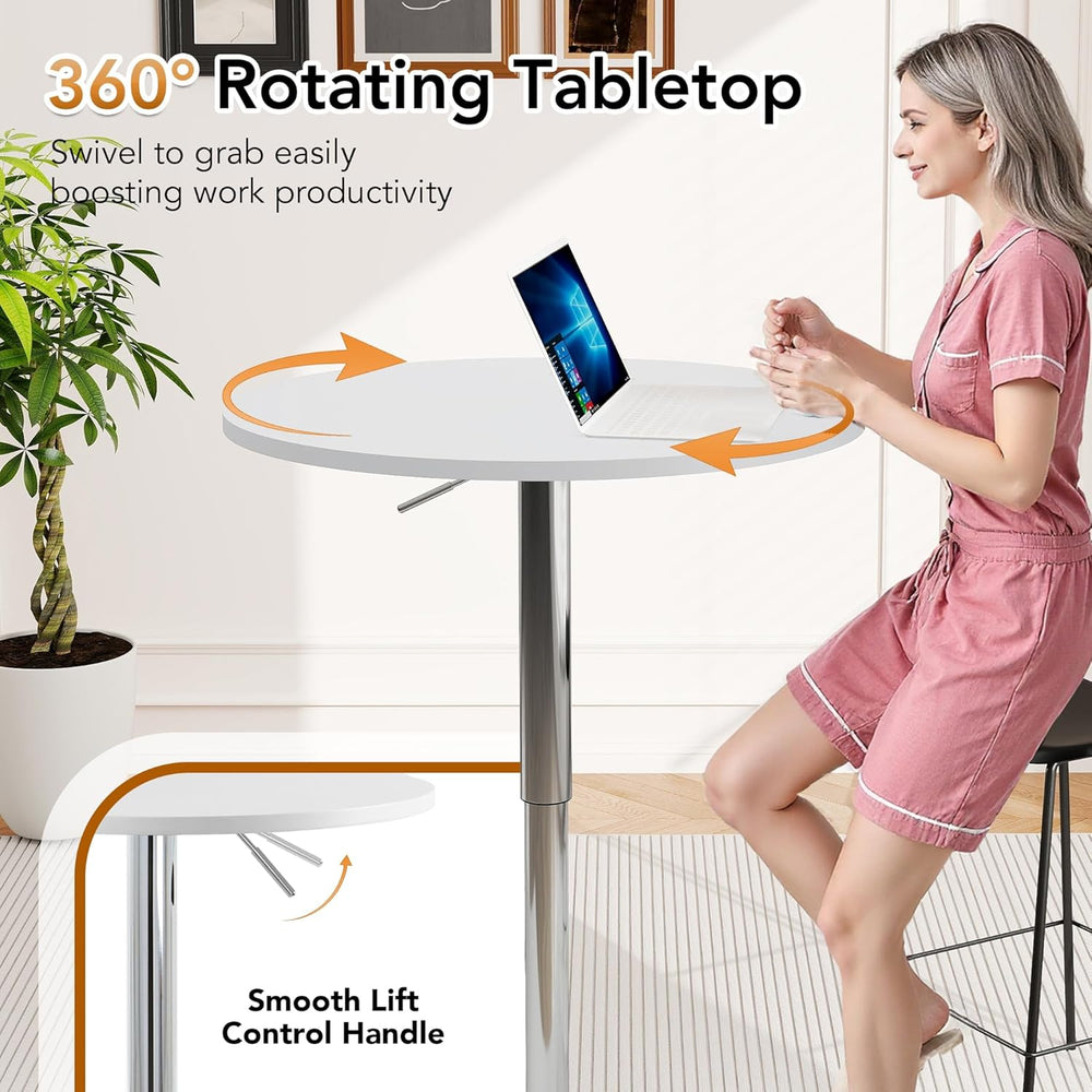NOBPEINT Round Pub Table, Height Adjustable Bar Table 27-36 inches, 360 Swive...