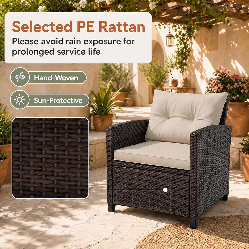 COSTWAY 3PCS Wicker Patio Furniture Set with Cushions for Balcony and Porch