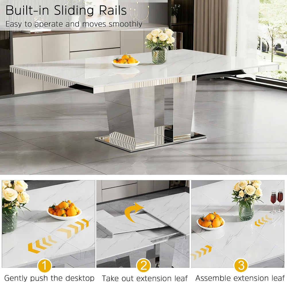 Modern Extendable Dining Table Set for 8, 94" Faux Marble Expandable Tab...