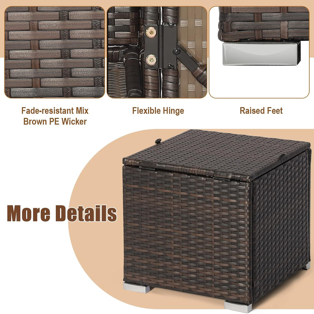 RELAX4LIFE Wicker Outdoor Storage Ottoman, 2-Piece Rattan Footstool w/Removab...